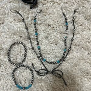 SHEIN Silver and Turquoise Beaded Jewelry Set
